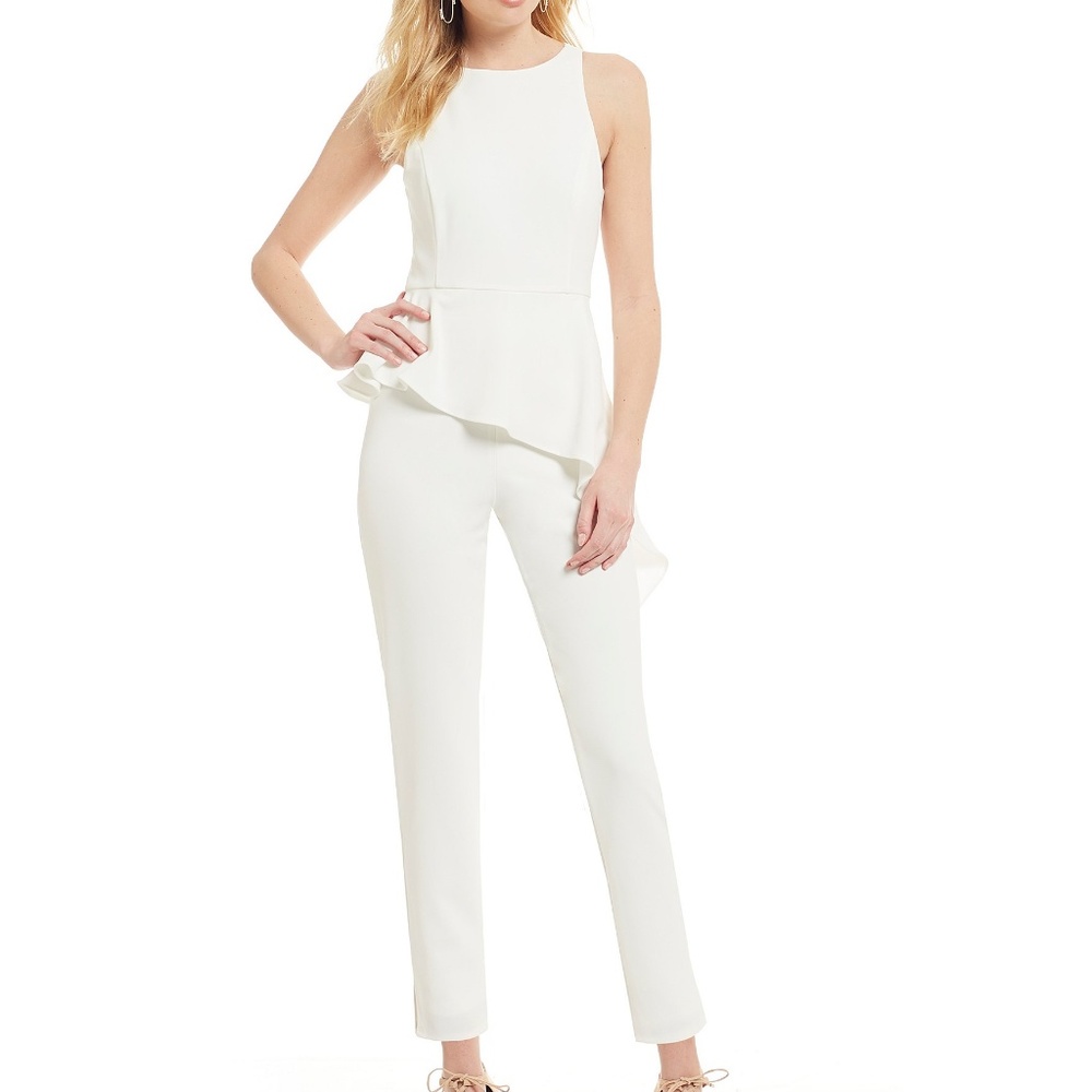 H Halston Asymmetrical Peplum Sleeveless Jumpsuit
